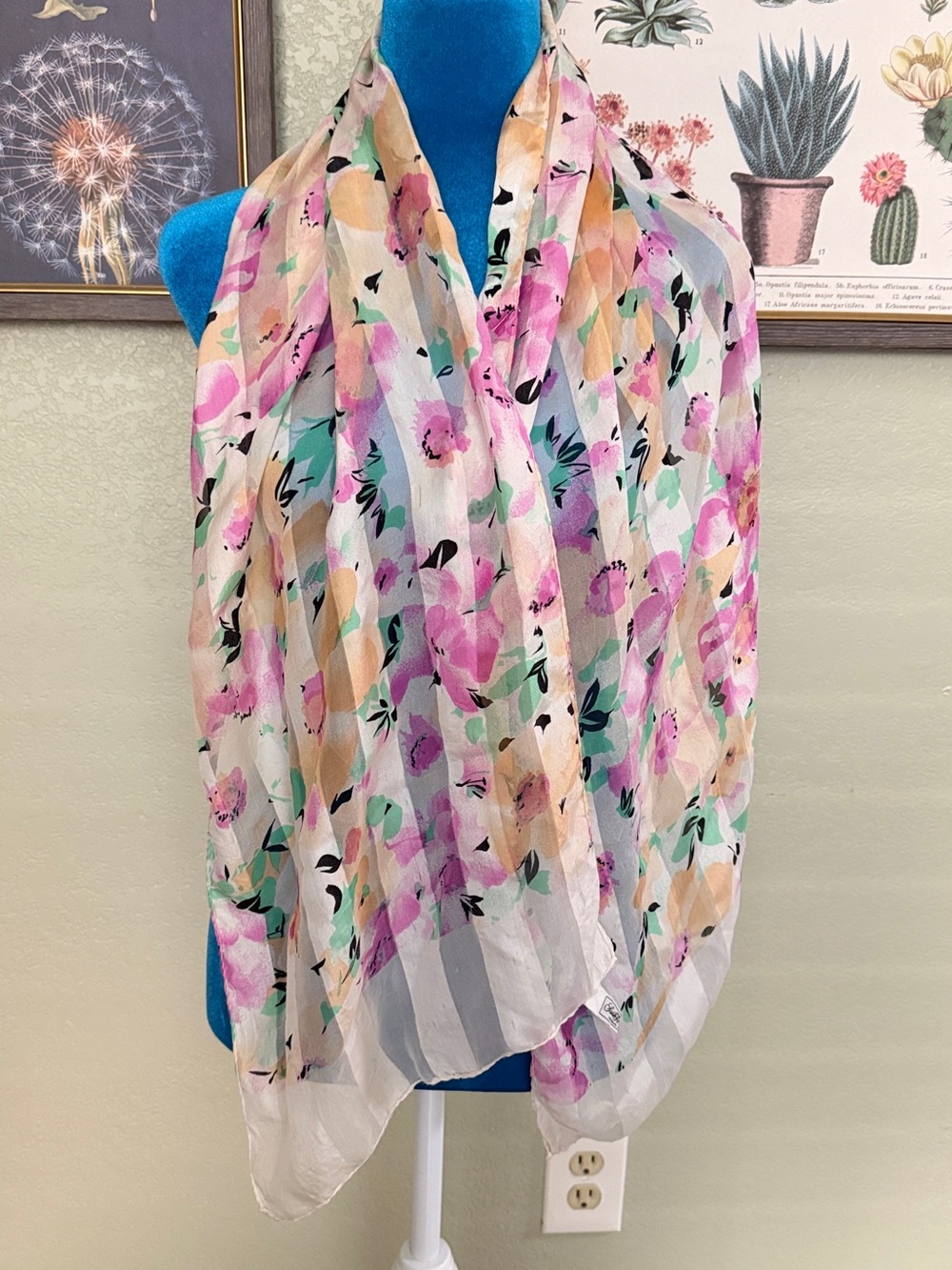 Sax Fifth Avenue Floral Watercolor Lightweight Scarf - Pink, Peach & Mint